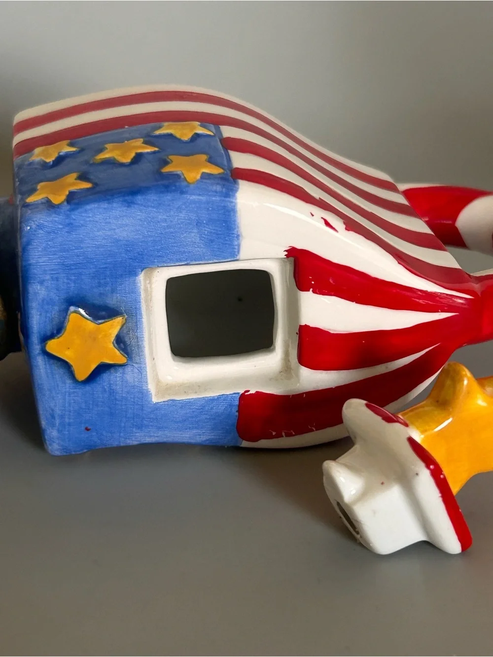 Patriotic Mini Teapot Oneida Ceramic Stars Stripes‎ USA July 4th READ